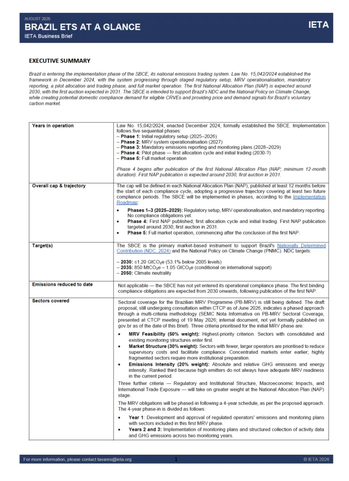 Updated Business Brief Brazil ETS at a Glance