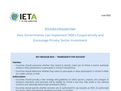 IETA Article 6 Discussion Paper on How Governments Can Implement NDCs Cooperatively and Encourage Private Sector Investment
