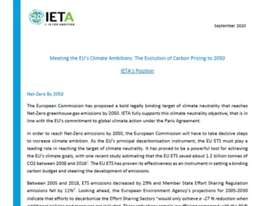 IETA's Net Zero Position Paper - "Meeting the EU's Climate Ambitions: The Evolution of Carbon Pricing to 2050" 