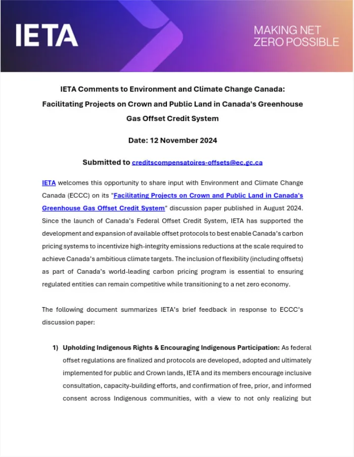 ECCC- Facilitating Projects on Crown and Public Land in Canada’s Greenhouse Gas Offset Credit System Comments