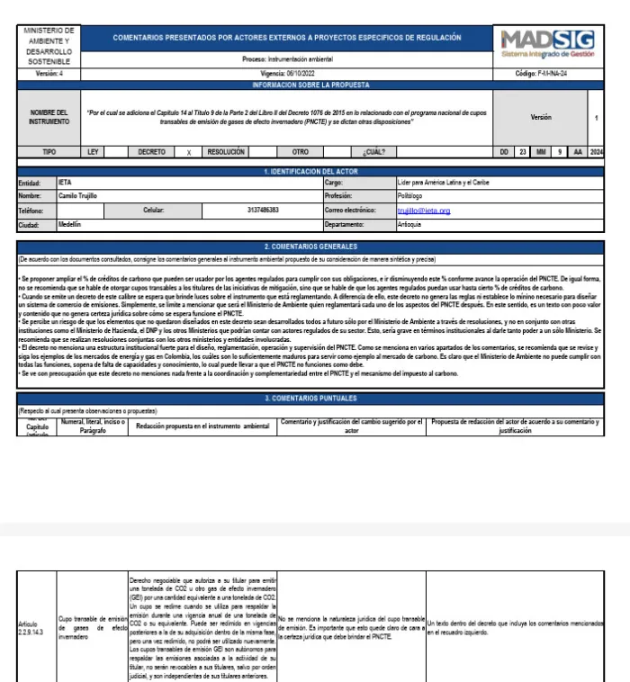 IETA Submission to the Public Consultation on the ETS proposal in Colombia