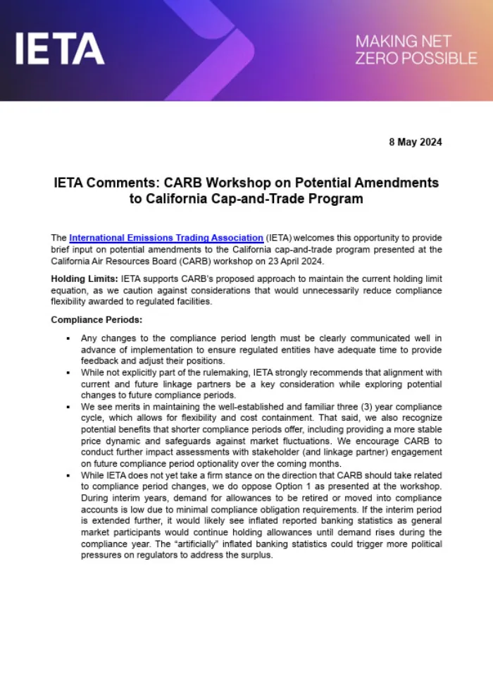 CARB Workshop on Potential Amendments to California Cap-and-Trade Program Comments