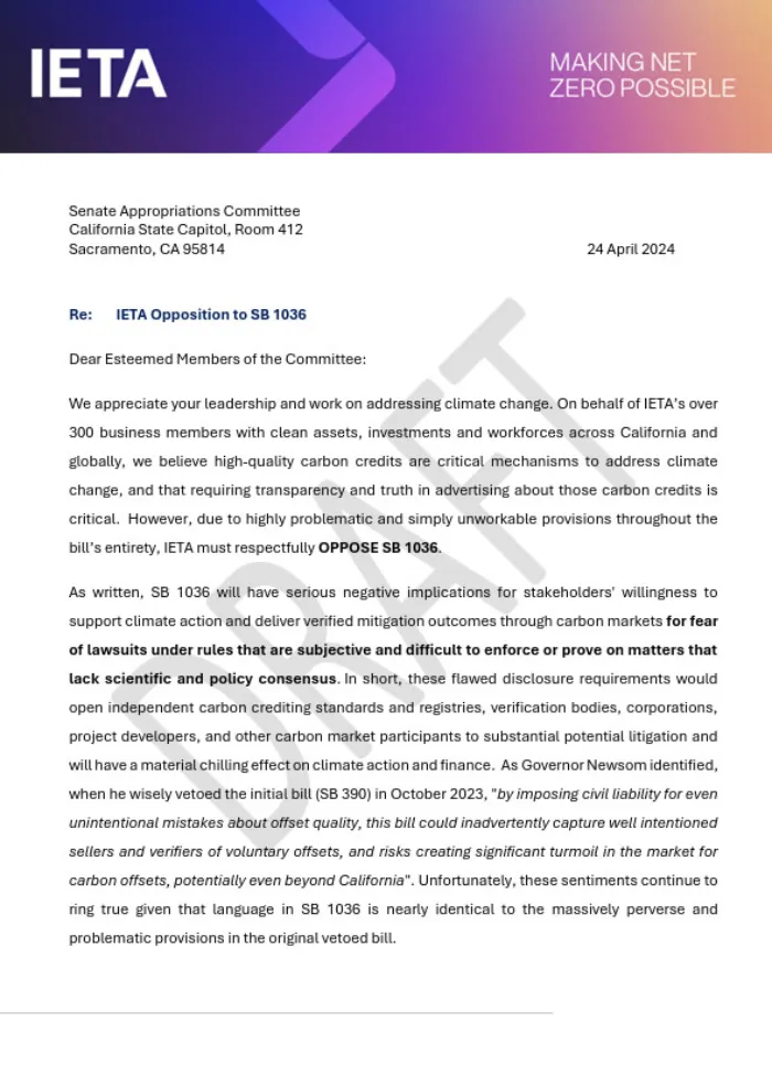 IETA Opposition to SB 1036 Letter