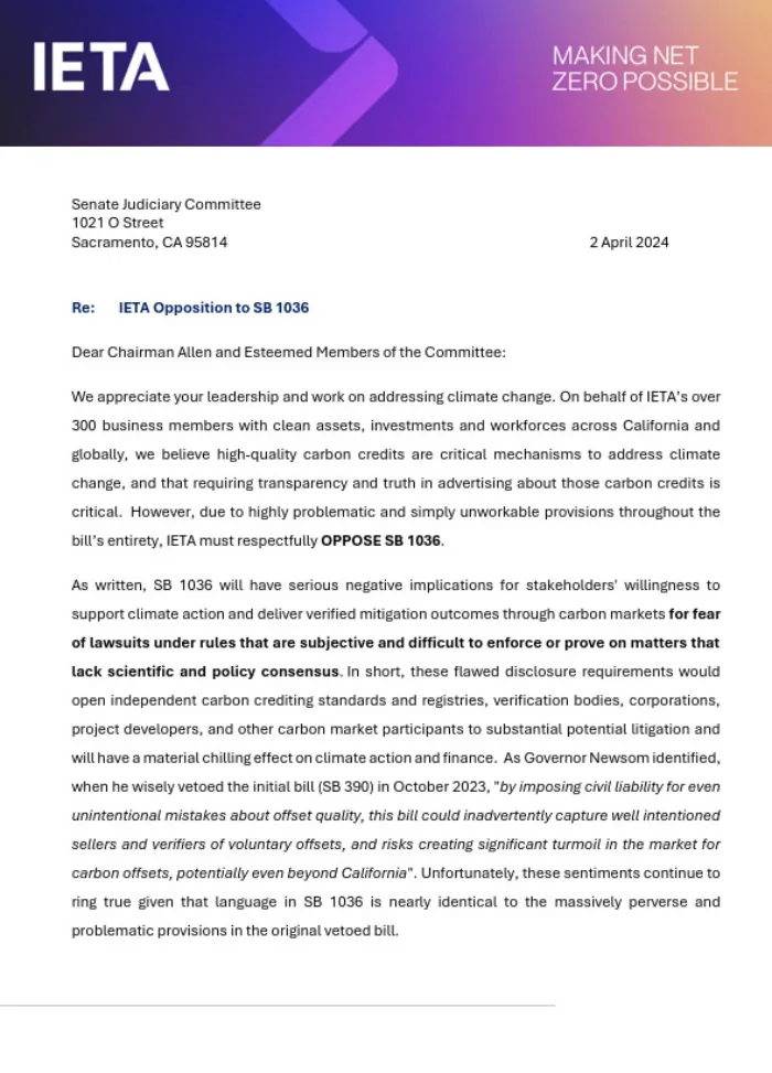 IETA Opposition to SB 1036 Letter