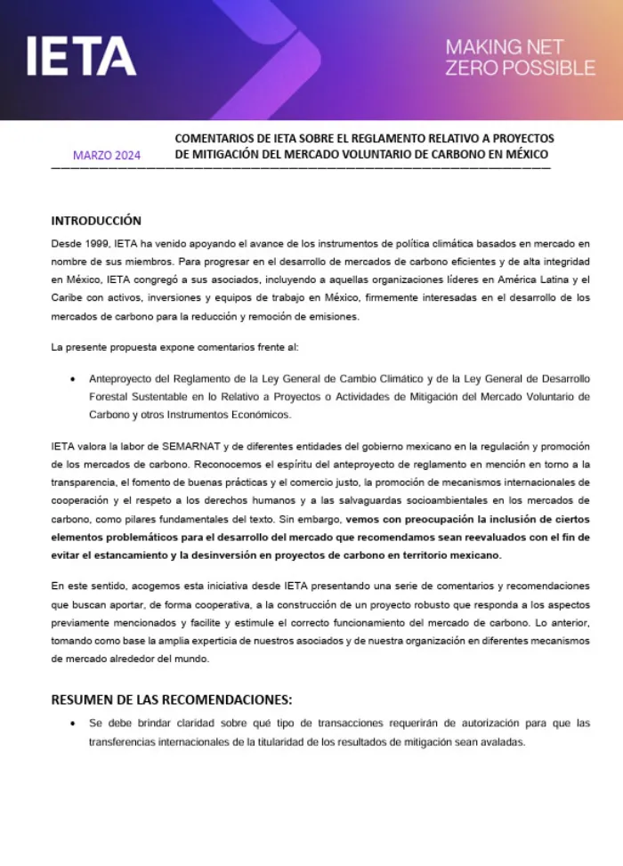 IETA Submission to the Public Consultation on the VCM Regulation Proposal in Mexico