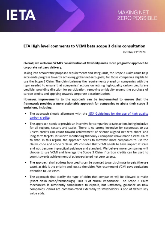 IETA High level comments to VCMI beta scope 3 claim consultation - 21 Oct 2024