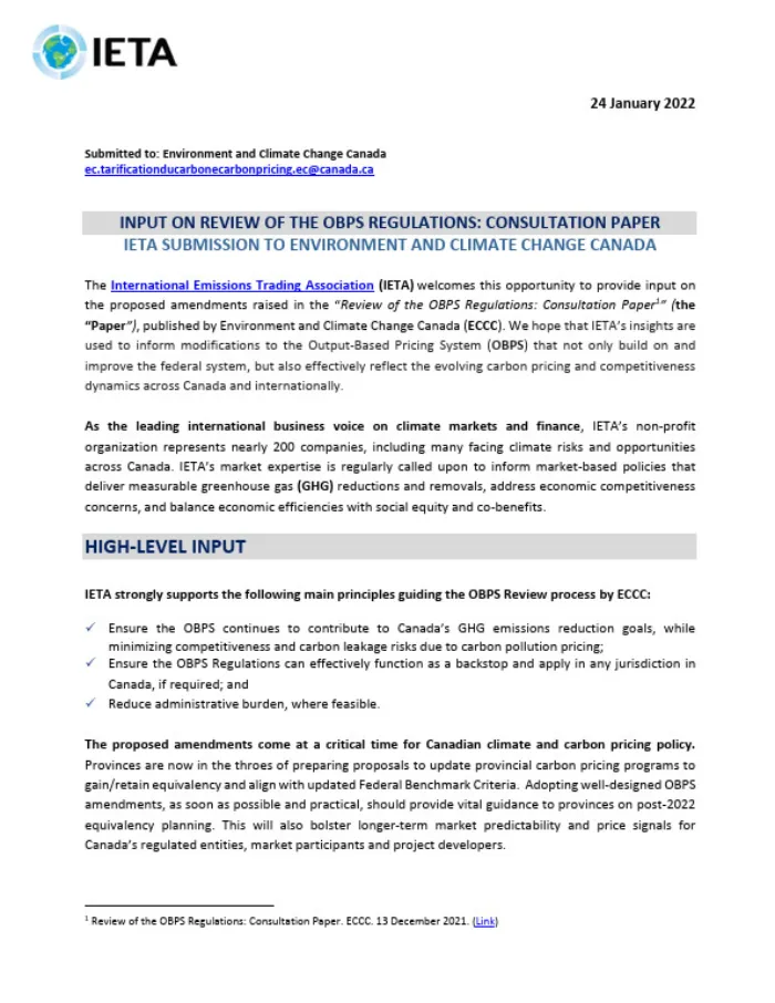 IETA Final Submission: OBPS Amendment Comments