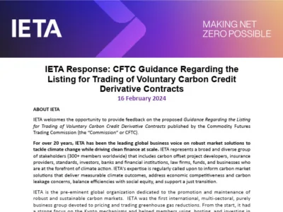 IETA Submission on CFTC Guidance Regarding the Listing for Trading of Voluntary Carbon Credit Derivative Contracts