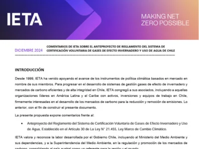 IETA Submission to the Public Consultation on the GHG Voluntary Certification System in Chile