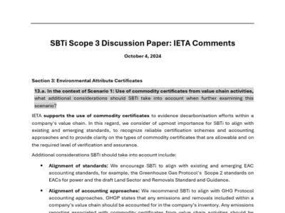 SBTi Scope 3 Discussion Paper: IETA Comments