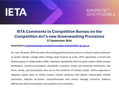 IETA Comments to Competition Bureau on the Competition Act’s new Greenwashing Provisions (Bill C-59)