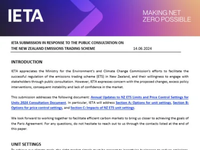 IETA ANZO Submission to the New Zealand ETS Consultation