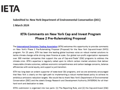 IETA Comments on New York Cap and Invest Program Phase 2 Pre-Rulemaking Proposal 1 March 2024