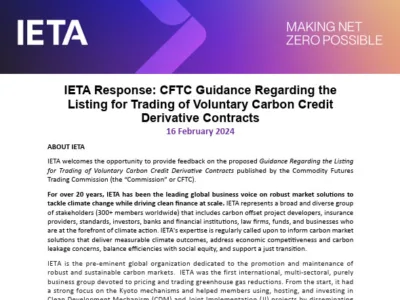 IETA Response: CFTC Guidance Regarding the Listing for Trading of Voluntary Carbon Credit Derivative Contracts - 16 Feb 2024
