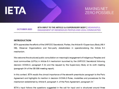 IETA Submission to the Article 6.4 SB on Meaningful engagement of Indigenous Peoples and local communities