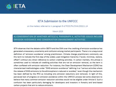 IETA RESPONSE TO CALL FOR INPUT: Emission Avoidance, Interoperability, and Authorisation under the Article 6.4 Mechanism - March 2023