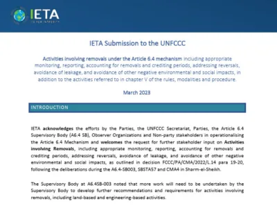 IETA RESPONSE TO CALL FOR INPUT: Activities involving removals under the Article 6.4 mechanism - March 2023