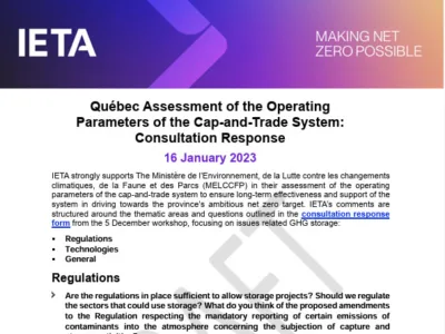 Québec Assessment of the Operating Parameters of the Cap-and-Trade System: Consultation Response- 16 January 2023