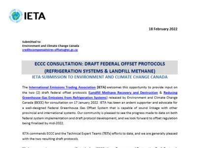 IETA Final Submission: Draft Federal Offset Protocols (Refrigeration Systems &amp; Landfill Methane)