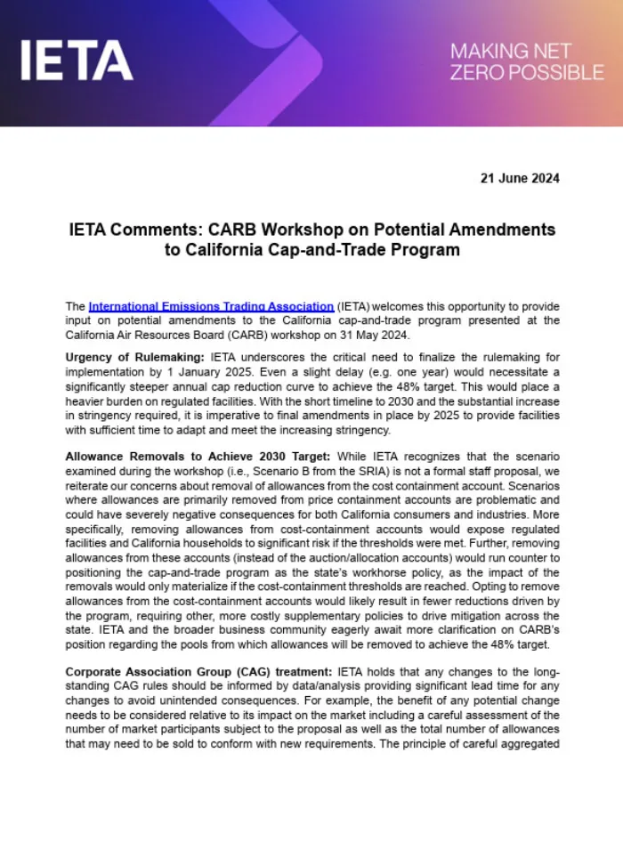 CARB Workshop on Potential Amendments to California Cap-and-Trade Program Comments